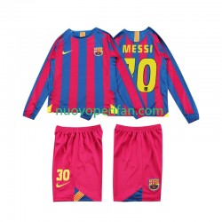 Maglie da Calcio FC Barcelona Lionel Messi 10 2005 Retro Bambino Prima Tenuta 2006 Maniche Lunghe