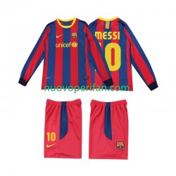 Maglie da Calcio FC Barcelona Lionel Messi 10 Retro Bambino Prima Tenuta 2011 2010 Maniche Lunghe