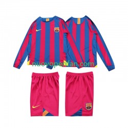 Maglie da Calcio FC Barcelona 2005 Retro Bambino Prima Tenuta 2006 Maniche Lunghe