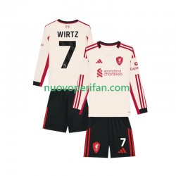 Maglie da Calcio Liverpool Florian Wirtz 7 Bambino Trasferta Tenuta 2025-2026 Maniche Lunghe