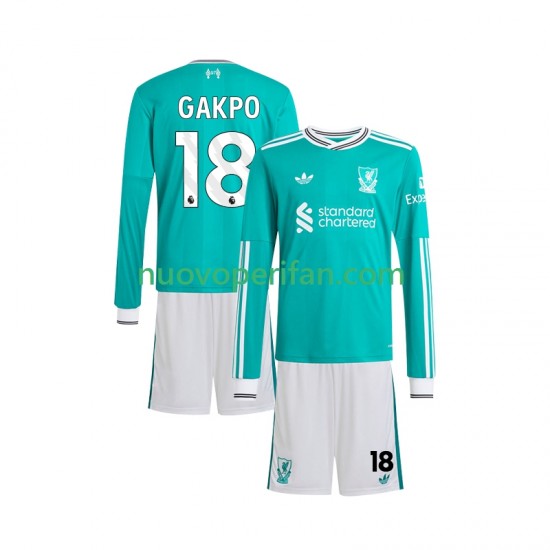 Maglie da Calcio Liverpool Gakpo 18 Bambino Alternativa Tenuta 2025-2026 Maniche Lunghe