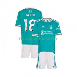 Maglie da Calcio Liverpool Gakpo 18 Bambino Alternativa Tenuta 2025-2026 Maniche Corte