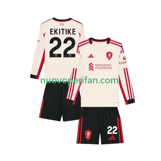 Maglie da Calcio Liverpool Hugo Ekitike 22 Bambino Trasferta Tenuta 2025-2026 Maniche Lunghe