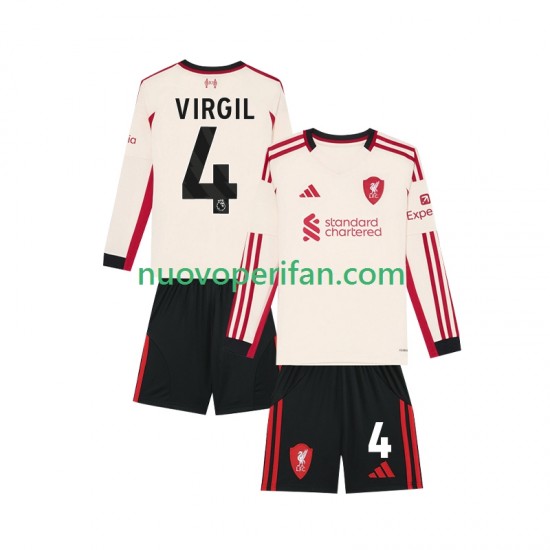 Maglie da Calcio Liverpool Virgil van Dijk 4 Bambino Trasferta Tenuta 2025-2026 Maniche Lunghe