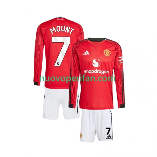 Maglie da Calcio Manchester United Mason Mount 7 Bambino Prima Tenuta 2025-2026 Maniche Lunghe