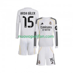 Maglie da Calcio Real Madrid Arda Guler 15 Bambino Prima Tenuta 2025-2026 Maniche Lunghe
