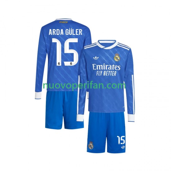 Maglie da Calcio Real Madrid Arda Guler 15 Bambino Alternativa Tenuta 2025-2026 Maniche Lunghe