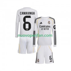 Maglie da Calcio Real Madrid Camavinga 6 Bambino Prima Tenuta 2025-2026 Maniche Lunghe