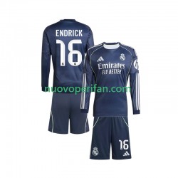 Maglie da Calcio Real Madrid Endrick 16 Bambino Trasferta Tenuta 2025-2026 Maniche Lunghe
