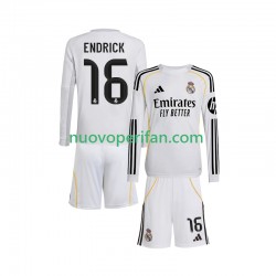 Maglie da Calcio Real Madrid Endrick 16 Bambino Prima Tenuta 2025-2026 Maniche Lunghe