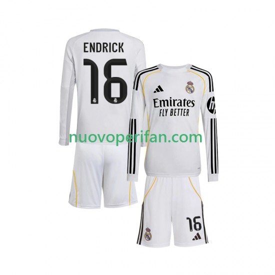 Maglie da Calcio Real Madrid Endrick 16 Bambino Prima Tenuta 2025-2026 Maniche Lunghe