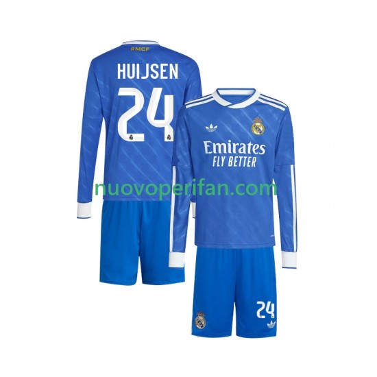 Maglie da Calcio Real Madrid Huijsen 24 Bambino Alternativa Tenuta 2025-2026 Maniche Lunghe