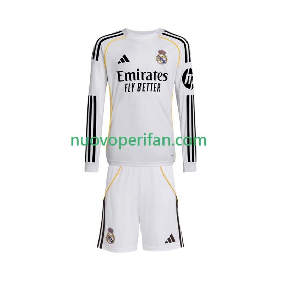 Maglie da Calcio Real Madrid Bambino Prima Tenuta 2025-2026 Maniche Lunghe