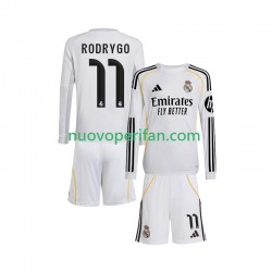 Maglie da Calcio Real Madrid Rodrygo 11 Bambino Prima Tenuta 2025-2026 Maniche Lunghe