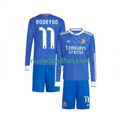 Maglie da Calcio Real Madrid Rodrygo 11 Bambino Alternativa Tenuta 2025-2026 Maniche Lunghe
