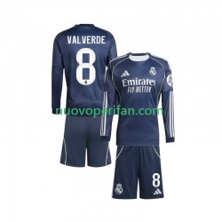 Maglie da Calcio Real Madrid Valverde 8 Bambino Trasferta Tenuta 2025-2026 Maniche Lunghe