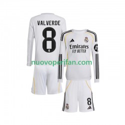 Maglie da Calcio Real Madrid Valverde 8 Bambino Prima Tenuta 2025-2026 Maniche Lunghe