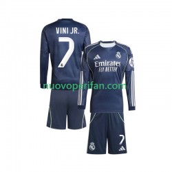 Maglie da Calcio Real Madrid Vinicius Junior 7 Bambino Trasferta Tenuta 2025-2026 Maniche Lunghe