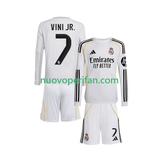 Maglie da Calcio Real Madrid Vinicius Junior 7 Bambino Prima Tenuta 2025-2026 Maniche Lunghe