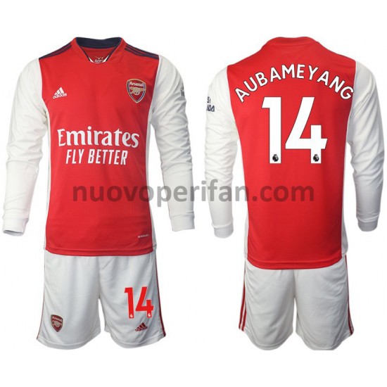 Maglie da Calcio Arsenal Aubameyang 14 Bambino Prima Tenuta 2021-2022 Maniche Lunghe