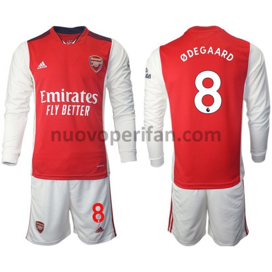 Maglie da Calcio Arsenal Odegaard 8 Bambino Prima Tenuta 2021-2022 Maniche Lunghe