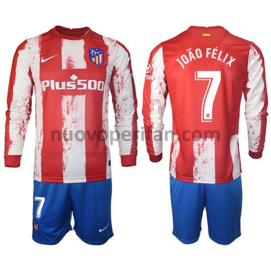 Maglie da Calcio Atlético Madrid Joao Felix 7 Bambino Prima Tenuta 2021-2022 Maniche Lunghe