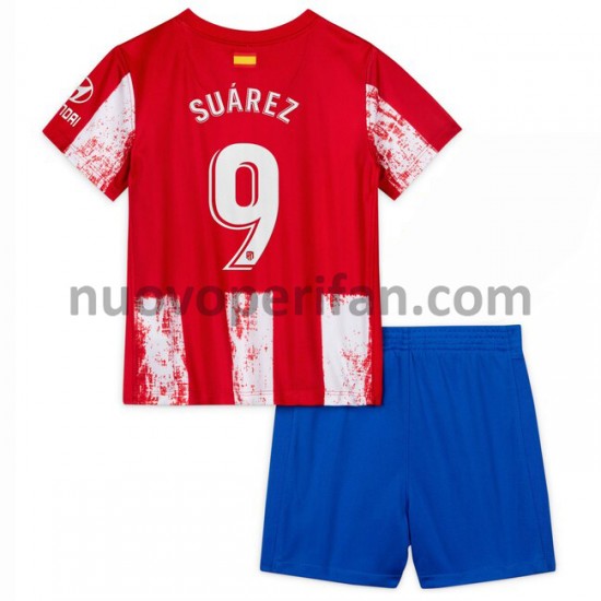 Maglie da Calcio Atlético Madrid Luis Suárez 9 Bambino Prima Tenuta 2021-2022 Maniche Corte