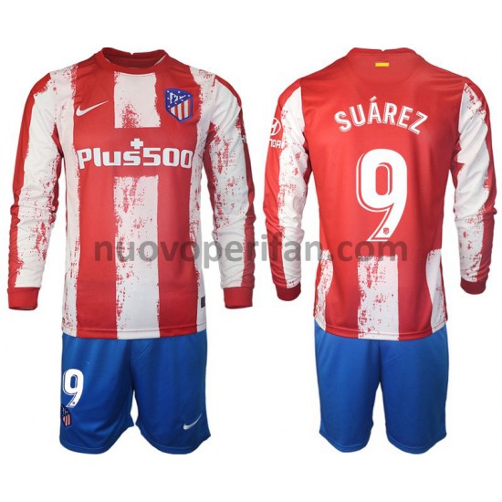 Maglie da Calcio Atlético Madrid Suarez 9 Bambino Prima Tenuta 2021-2022 Maniche Lunghe