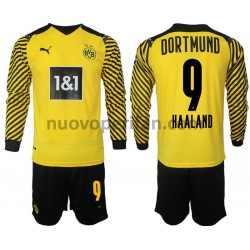 Maglie da Calcio Borussia Dortmund Haaland 9 Bambino Prima Tenuta 2021-2022 Maniche Lunghe