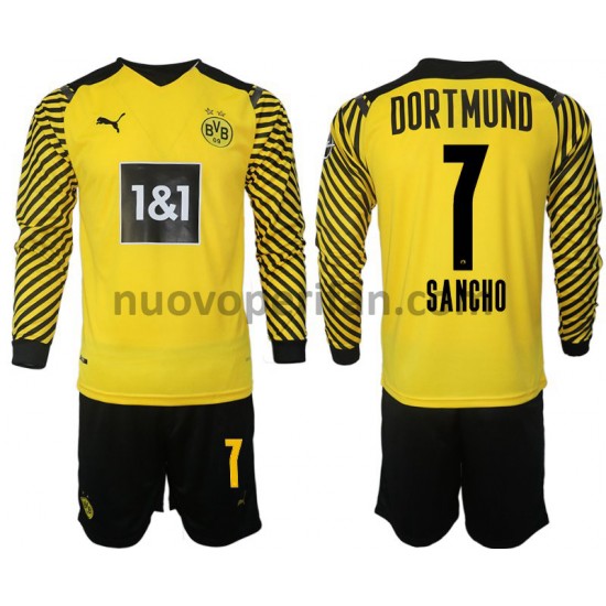 Maglie da Calcio Borussia Dortmund Sancho 7 Bambino Prima Tenuta 2021-2022 Maniche Lunghe