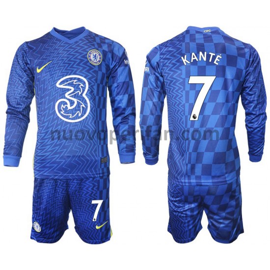 Maglie da Calcio Chelsea Kante 7 Bambino Prima Tenuta 2021-2022 Maniche Lunghe