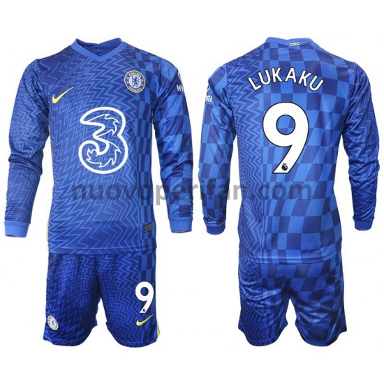 Maglie da Calcio Chelsea LUKAKU 9 Bambino Prima Tenuta 2021-2022 Maniche Lunghe