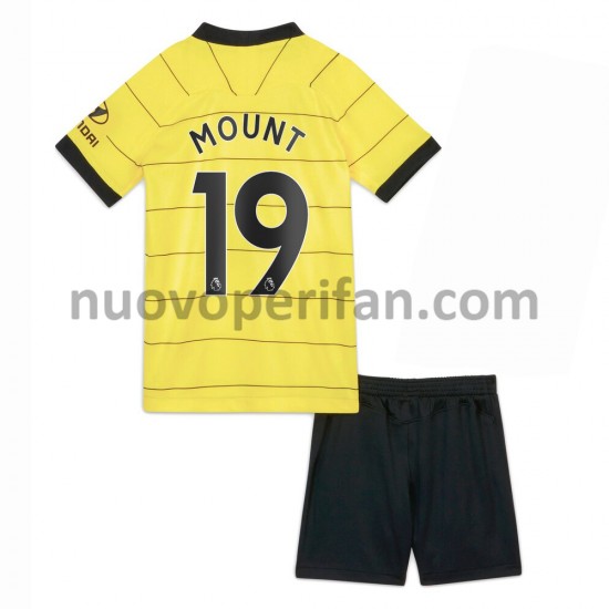 Maglie da Calcio Chelsea Mason Mount 19 Bambino Trasferta Tenuta 2021-2022 Maniche Corte