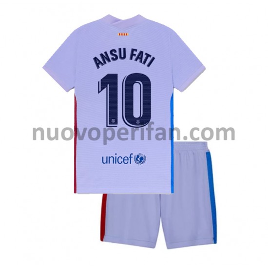Maglie da Calcio FC Barcelona Ansu Fati 10 Bambino Trasferta Tenuta 2021-2022 Maniche Corte