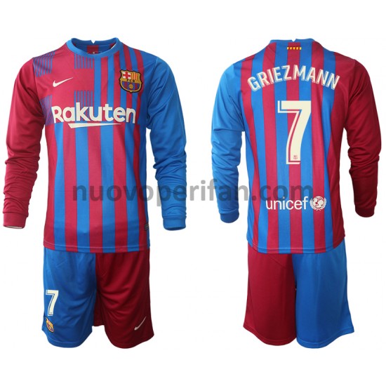 Maglie da Calcio FC Barcelona Antoine Griezmann 7 Bambino Prima Tenuta 2021-2022 Maniche Lunghe