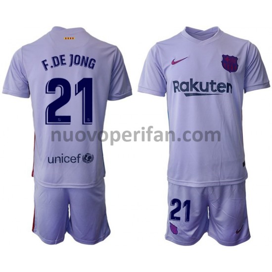 Maglie da Calcio FC Barcelona Frenkie de Jong 21 Bambino Trasferta Tenuta 2021-2022 Maniche Corte