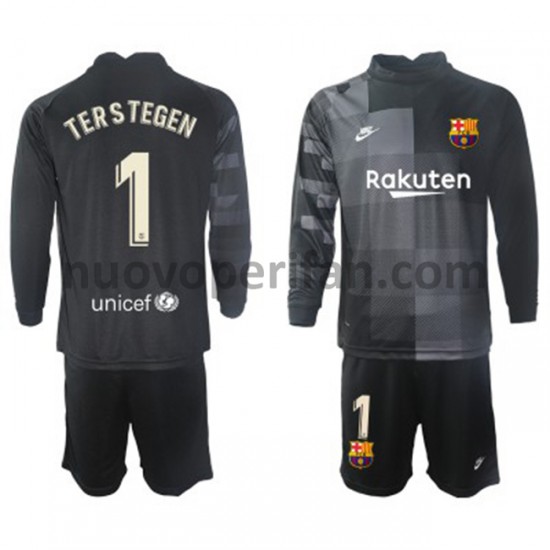 Maglie da Calcio FC Barcelona Portiere Ter Stegen 1 Bambino Trasferta Tenuta 2021-2022 Maniche Lunghe