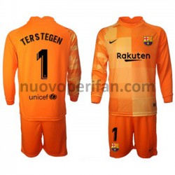 Maglie da Calcio FC Barcelona Portiere Ter Stegen 1 Bambino Prima Tenuta 2021-2022 Maniche Lunghe