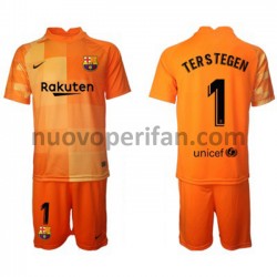 Maglie da Calcio FC Barcelona Portiere Ter Stegen 1 Bambino Prima Tenuta 2021-2022 Maniche Corte