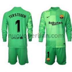 Maglie da Calcio FC Barcelona Portiere Ter Stegen 1 Bambino Alternativa Tenuta 2021-2022 Maniche Lunghe