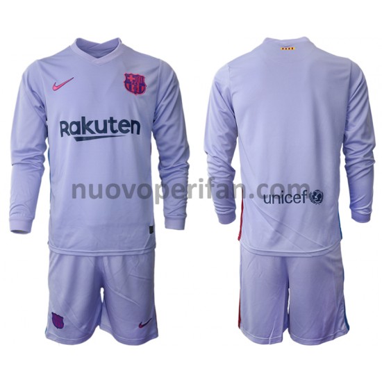 Maglie da Calcio FC Barcelona Bambino Trasferta Tenuta 2021-2022 Maniche Lunghe