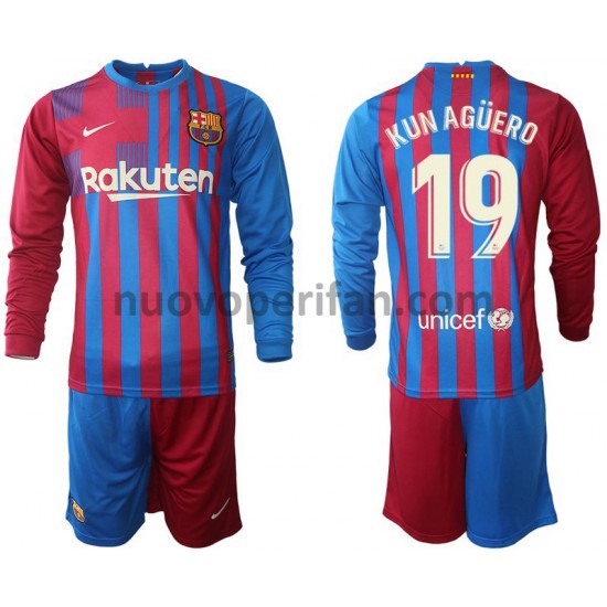 Maglie da Calcio FC Barcelona Kun Aguero 19 Bambino Prima Tenuta 2021-2022 Maniche Lunghe