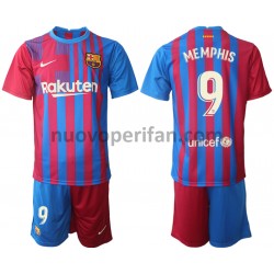 Maglie da Calcio FC Barcelona Memphis Depay 9 Bambino Prima Tenuta 2021-2022 Maniche Corte
