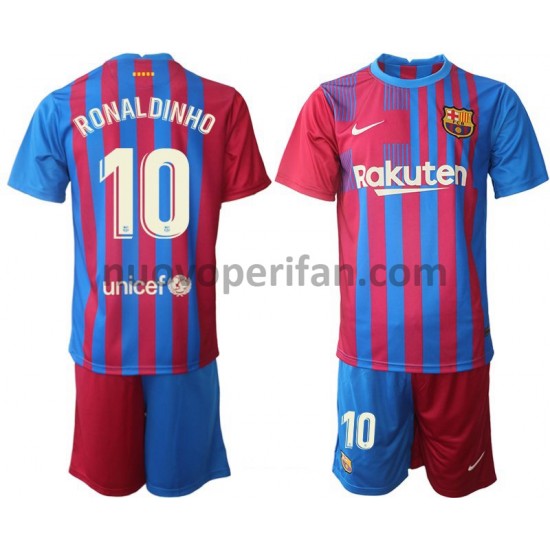 Maglie da Calcio FC Barcelona Ronaldinho 10 Bambino Prima Tenuta 2021-2022 Maniche Corte