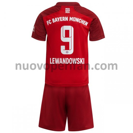 Maglie da Calcio FC Bayern München Robert Lewandowski 9 Bambino Prima Tenuta 2021-2022 Maniche Corte