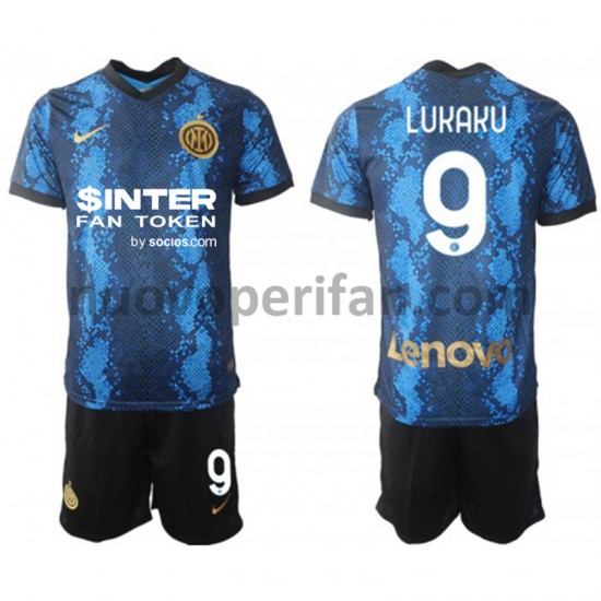 Maglie da Calcio Inter Milan Romelu Lukaku 9 Bambino Prima Tenuta 2021-2022 Maniche Corte