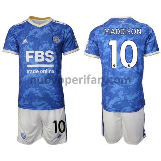 Maglie da Calcio Leicester City James Maddison 10 Bambino Prima Tenuta 2021-2022 Maniche Corte