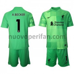 Maglie da Calcio Liverpool Portiere Alisson Becker 1 Bambino Prima Tenuta 2021-2022 Maniche Corte