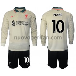 Maglie da Calcio Liverpool Sadio Mane 10 Bambino Trasferta Tenuta 2021-2022 Maniche Lunghe