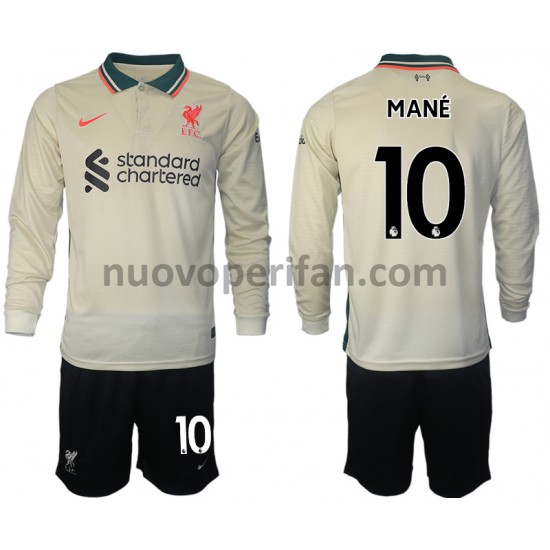 Maglie da Calcio Liverpool Sadio Mane 10 Bambino Trasferta Tenuta 2021-2022 Maniche Lunghe